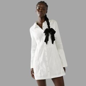 Free People *NWT* White Long Sleeve Dress with Black Bow